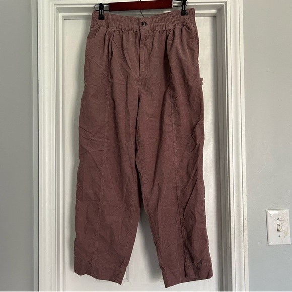 Madewell Corduroy Mauve Elastic Waist Pull On Tapered Pants Fig Purple Cargo - Picture 2 of 6